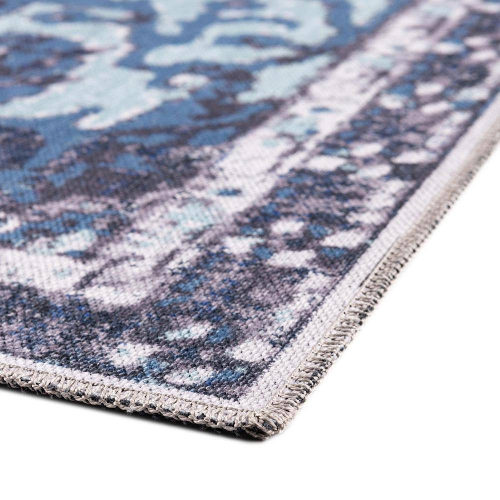 Navy Blue Medallion Synthetic 9' x 12' Washable Area Rug