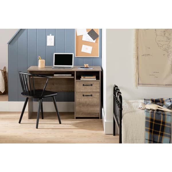 Tassio 44.5 in. Rectangle Weathered Oak Particle Board 2-Drawers Desk