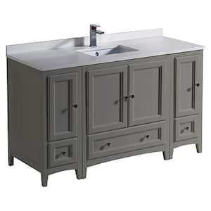 Oxford 54 in. Traditional Bathroom Vanity in Gray with Quartz Stone Vanity Top in White with White Basin and Mirror