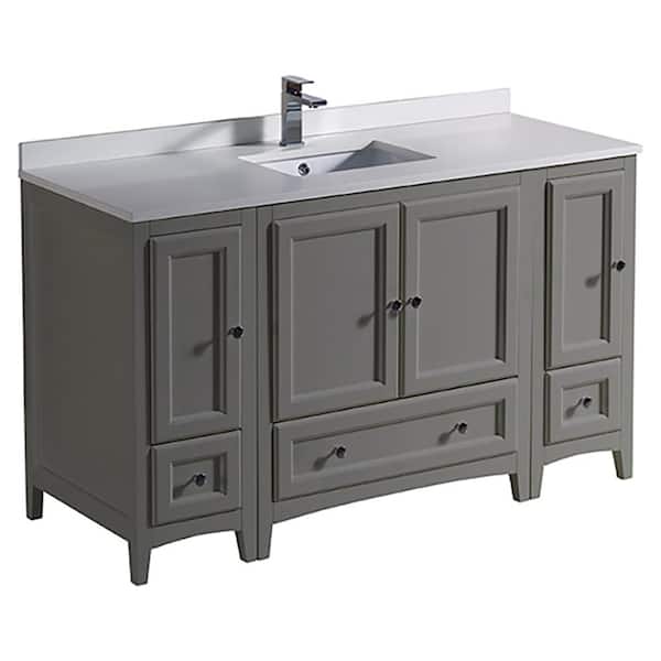 Fresca Oxford 54 in. Traditional Bathroom Vanity in Gray with Quartz Stone Vanity Top in White with White Basin and Mirror