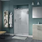 Simplicity 48 x 71 in. Frameless Contemporary Sliding Shower Door in Nickel with Clear Glass