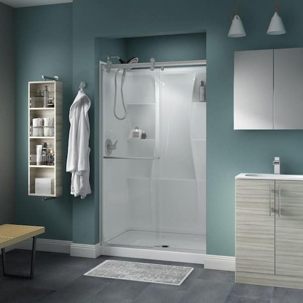 Delta Simplicity 48 x 71 in. Frameless Contemporary Sliding Shower Door in Nickel with Clear Glass