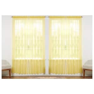Solid Yellow 55 in. W x 84 in. L Rod Pocket Sheer Window Curtain Panel (Set of 4)