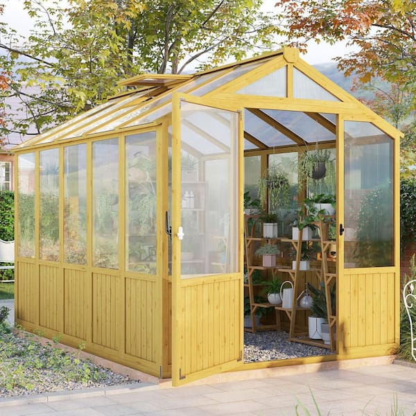 8 x 6.15 x 6.5 ft. Wooden Greenhouse, Pre-Assembled Solid Cedar Frame