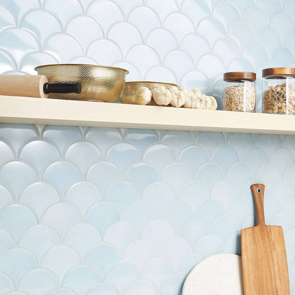Sky Blue 2.44" x 5" Ceramic Fish Scale Wall Tile