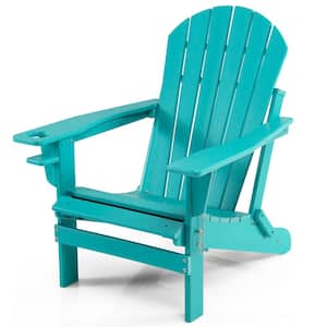 Turquoise Patio Folding Plastic Adirondack Chair HDPE All-Weather Pull-Out Ottoman