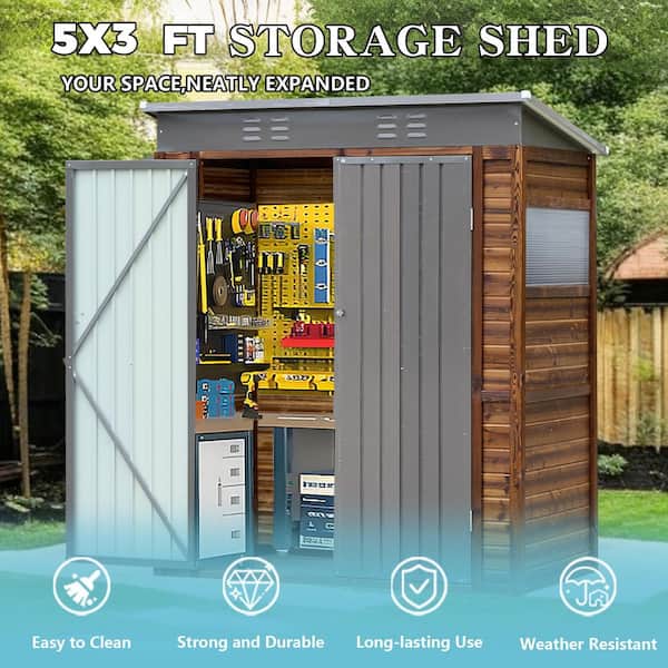Sudzendf 5 ft. W x 3 ft. D Iron-Wood Combination Tool Storage Shed