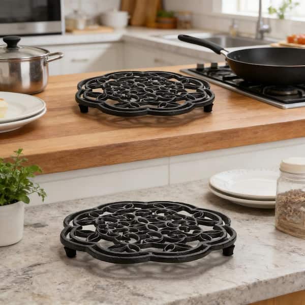 Wudkey Black 2-Pack Round Cast Iron Trivet Rustproof Anti-Slip