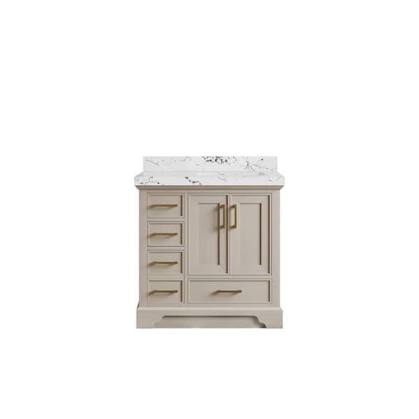 Willow Collections Charlotte 36 in. Right Offset Sink Freestanding Fine Grain Bath Vanity with Viola Night Qt. Top Unassembled