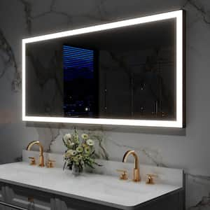 72 in. W x 36 in. H Large Rectangular Framed Anti-Fog Wall Mounted LED Bathroom Vanity Mirror in Matte Black with Light