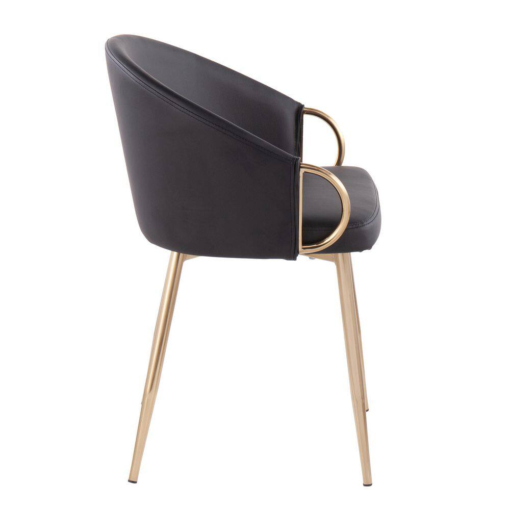 Black Faux Leather and Gold Metal Upholstered Dining Chairs, Set of 2
