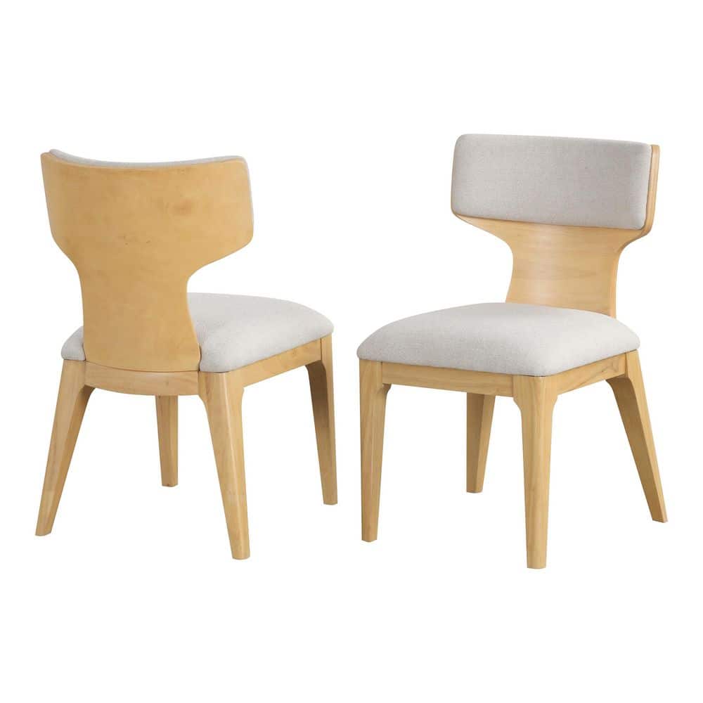 Sheerum Natural Fabric Side Chair with Curved Wood Back (Set of 2)