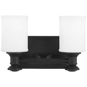 Harbour Point 11.25 in. W 2-Light Black Vanity Light with Etched White Glass Shade