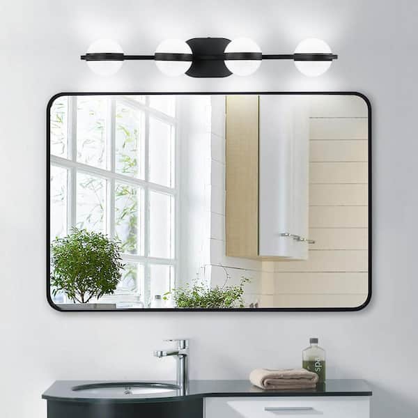 29.1 in. 4-Light  Black Vanity Light Fixture with Crystal Shades