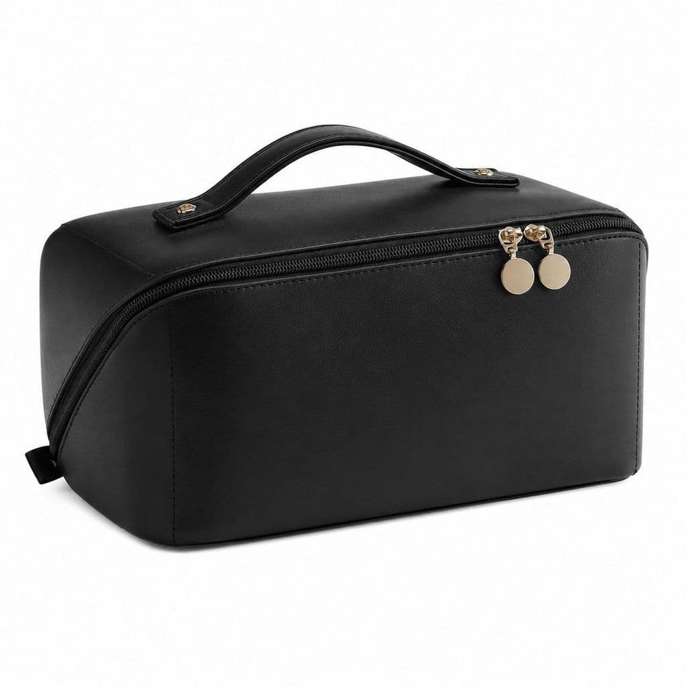 Travel Makeup Bag in BC-White, Large Capacity Cosmetic Bag for Women, Waterproof, Flat Open Portable Toiletry Bag