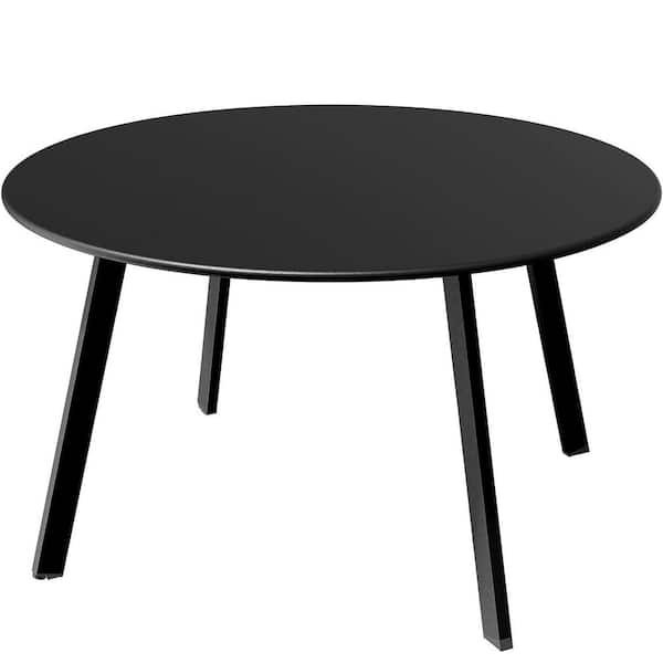 27.5 in. Round Steel Patio Coffee Table, Weather Resistant Large Outdoor Side Table, Black