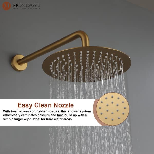 Brushed Gold 10 Round Rainfall Shower Head Wall Mounted Rain Shower System  with Handheld Shower Solid Brass