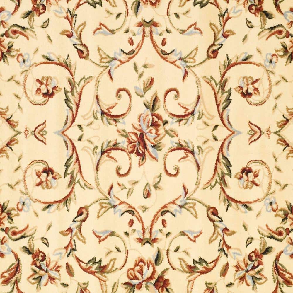Off-White Floral Easy Care Synthetic Square Area Rug