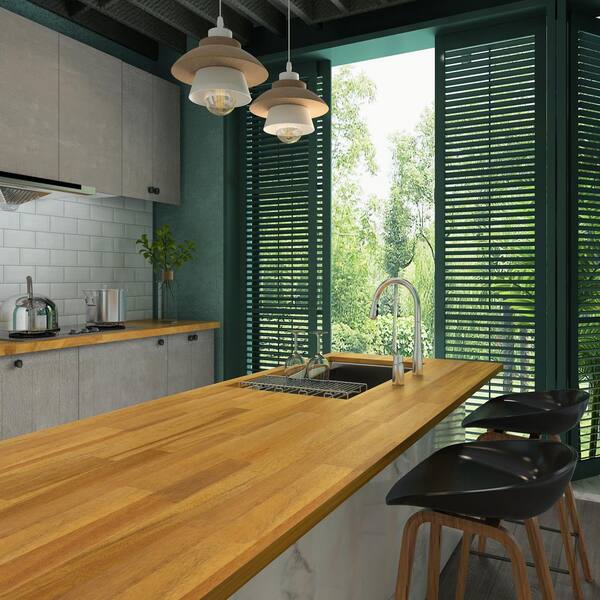 Interbuild 8 ft. L x 25.5 in. D, Acacia Butcher Block Standard Countertop in Golden Teak with Square Edge