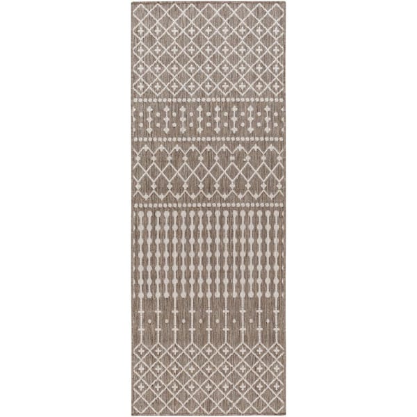 Long Beach Taupe/Brown Tribal 3 ft. x 7 ft. Indoor/Outdoor Runner Indoor/Outdoor Area Rug