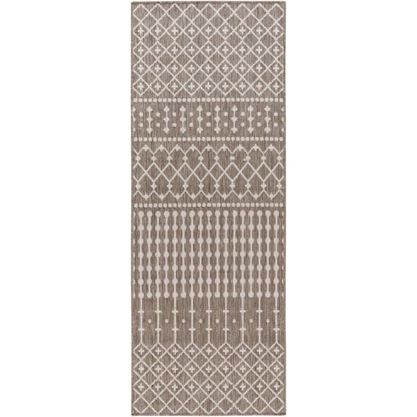 Livabliss Long Beach Taupe/Brown Tribal 3 ft. x 7 ft. Indoor/Outdoor Runner Indoor/Outdoor Area Rug