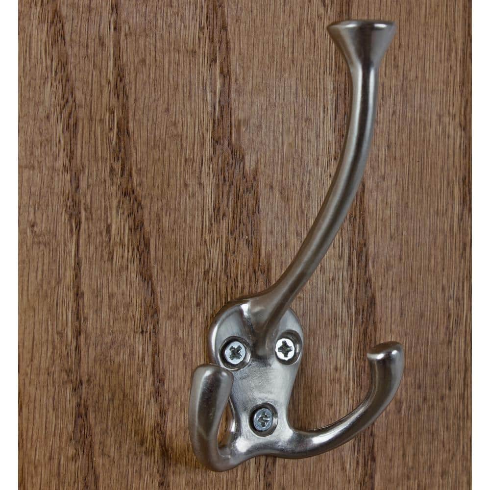 Satin Nickel Tri-Hook Wall Mounted Coat and Robe Rack