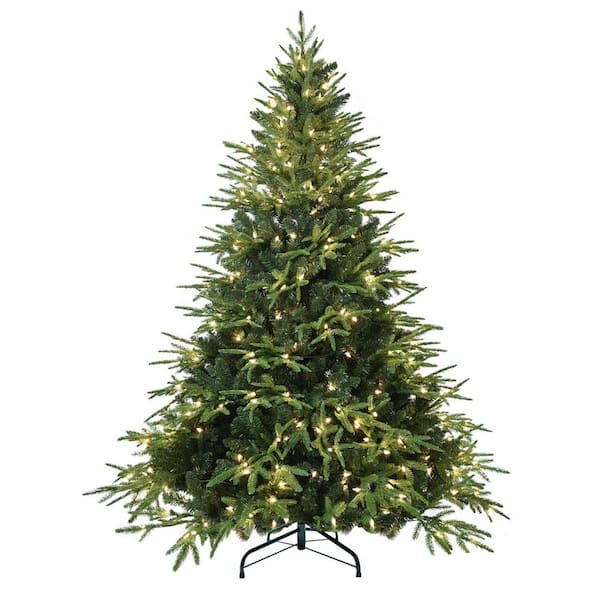 5 ft. Pre-Lit Artificial Christmas Tree with 300 Warm White Incandescent Lights, 1419 Branch Tips, Foldable Metal Stand