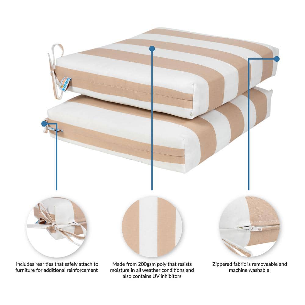 Champagne and White Striped All-Weather Outdoor Chair Cushion Set