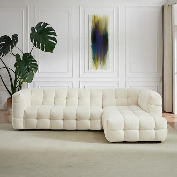 Ashcroft Furniture Co Myrline 72 in. Square Arm 2-Piece L Shaped Boucle Fabric Sectional Sofa in Cream White