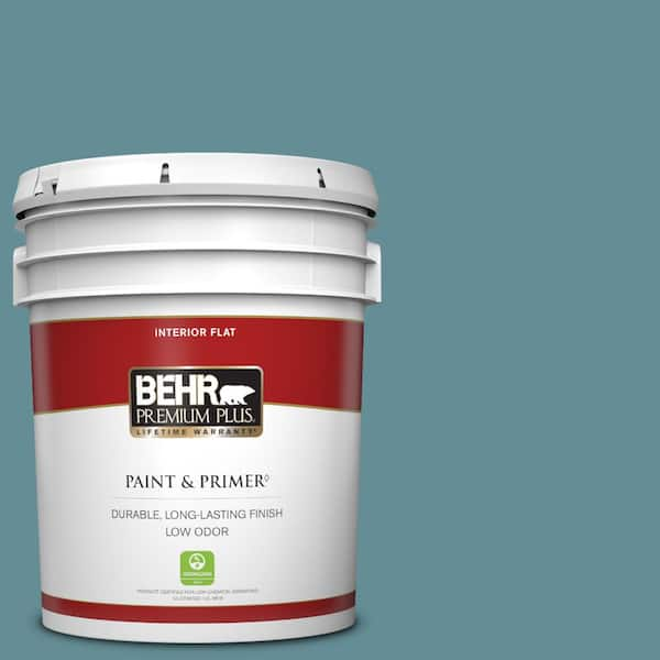 BEHR PREMIUM PLUS 5 gal. #S450-5 Oarsman Blue Flat Low Odor Interior Paint & Primer