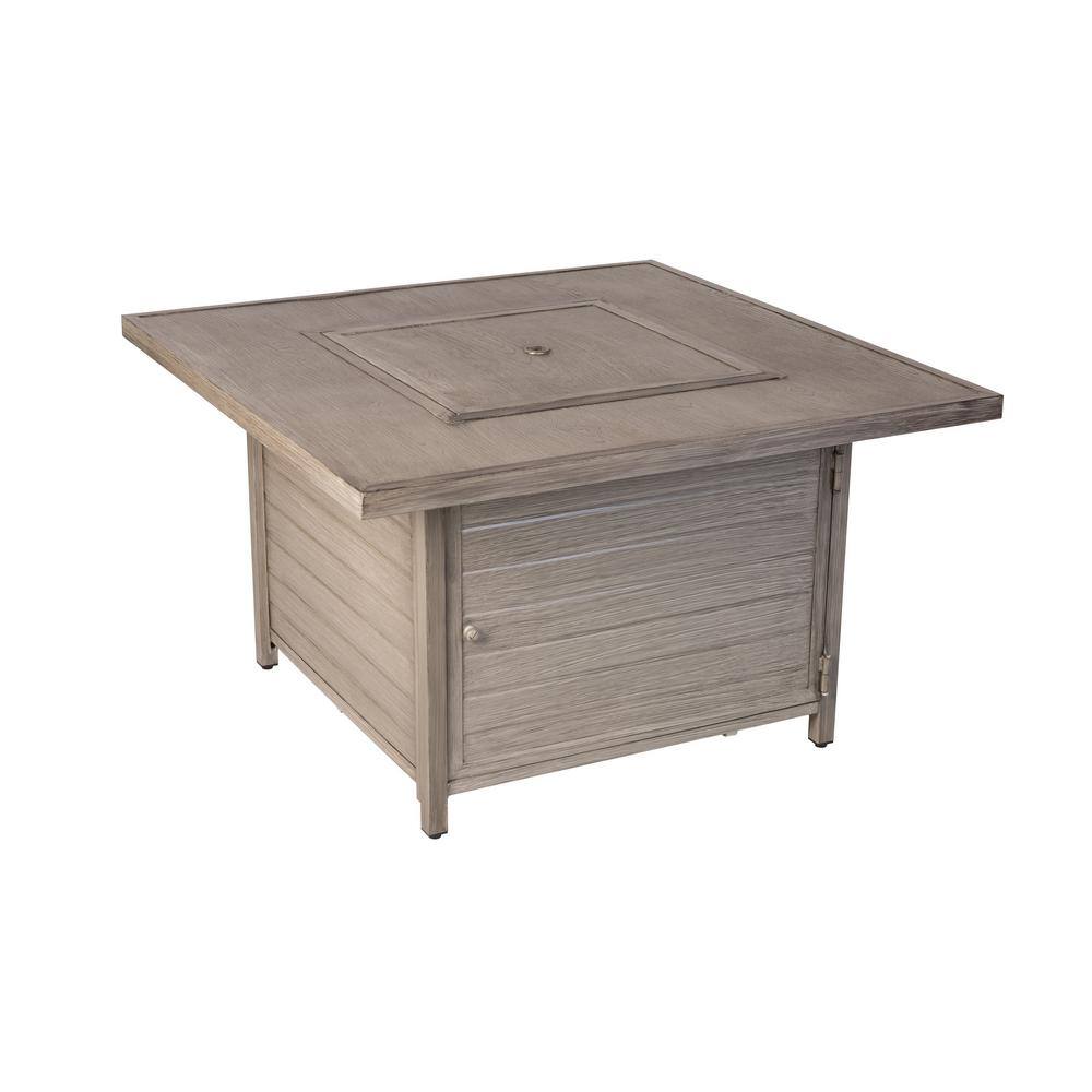 Langhorne Square Aluminum Gas Fire Pit Table in Barnwood Finish