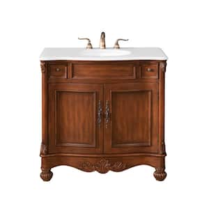 Simply Living 36 in. W x 21.5 in. D x 35 in. H Bath Vanity in Brown with Ivory White Engineered Marble