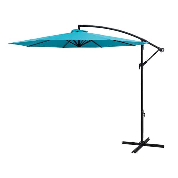 FLAME&SHADE 10 ft. Steel Cantilever Offset Patio Umbrella for Outdoor with Cross Base in Aqua Blue Solution Dyed Polyester