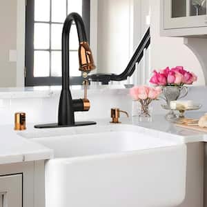 Two Tone Single Handle Deck Mount Pull Down Sprayer Kitchen Faucet with Deckplate and Soap Dispenser and Air Gap