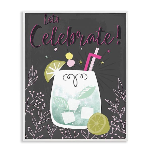 Stupell Industries Let's Celebrate Cocktail by Angela Nickeas White Framed Food Giclee Art Print 30 in. x 24 in.
