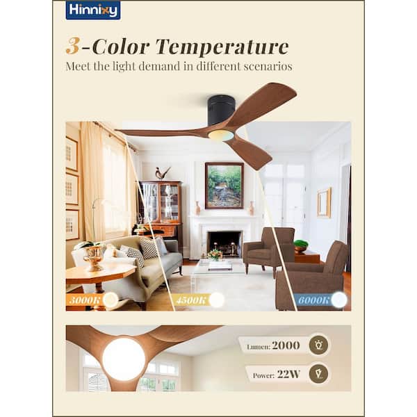 52 in. LED Indoor/Outdoor Modern Flush Mount Matte Black Ceiling Fan with 6-Speeds with Light Kit and Remote Control