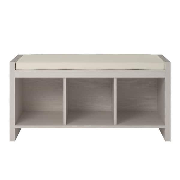 Ameriwood Home Pebblebrook 39.5 in. Ivory with Cushion Pine Entryway Storage Bench