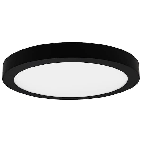 9.5 in. Black Trim Round LED Flush Mount Ceiling Light, 15-Watt 4000K Panel Light for Bathroom, Hallway, Kitchen