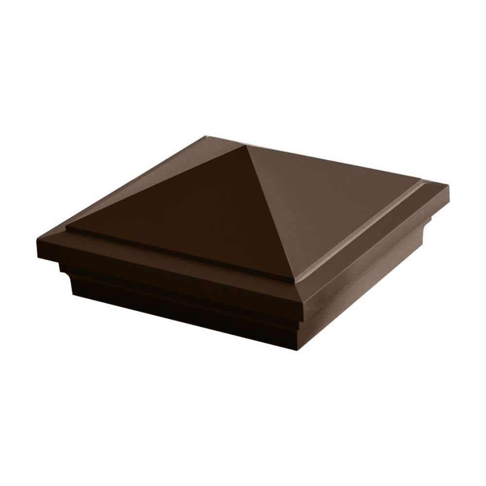 5 in. x 5 in. Simple Brown Integrated LED Fits Post Sleeve Hardwired Pyrami