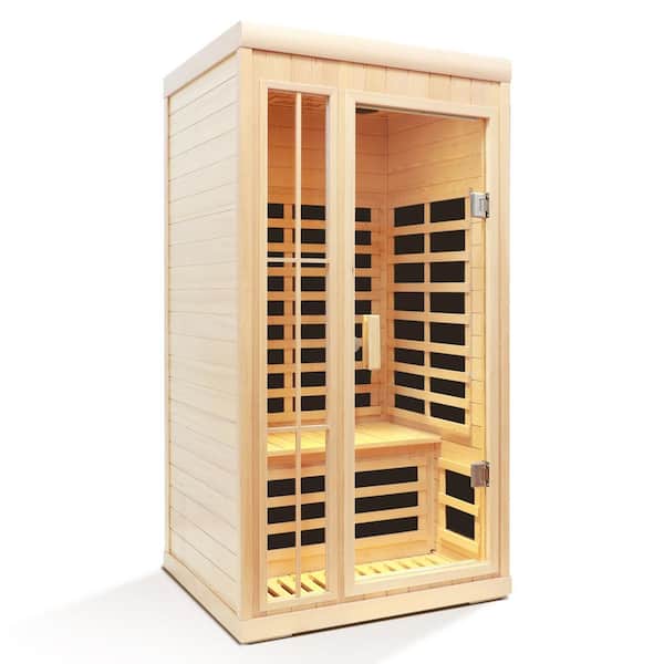 Deluxe 1-Person Hemlock Far Infrared Sauna with LED Color Lights, Bluetooth Audio, LCD Display with Touch & App Control