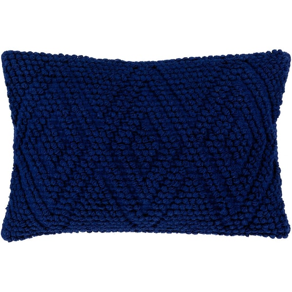 Livabliss Arta 14 in. x 22 in. Navy Solid Textured Polyester Standard Throw Pillow