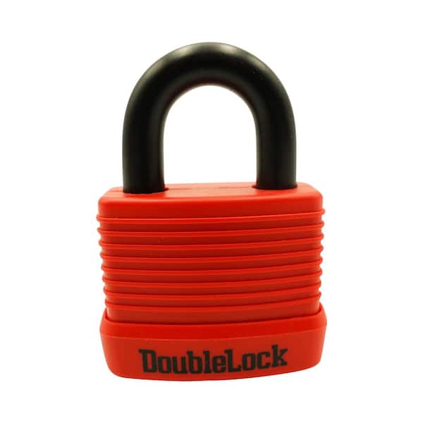 OSPREY, Marine-Grade Medium Padlock, 40 mm 1-Piece Brass and Aluminum with Red Rubberized Shroud