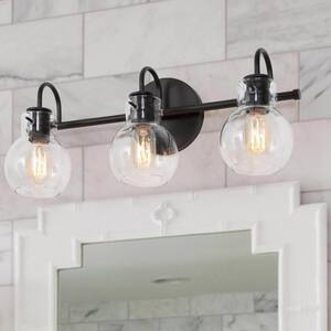 Modern Industrial 22 in. 3-Light Black Bathroom Vanity Light Wall Sconce with Clear Globe Glass Shades