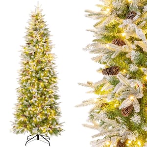 7.5 ft. Flocked Christmas Tree with 913 PE PVC Branch Tips 350 Warm White LED Lights