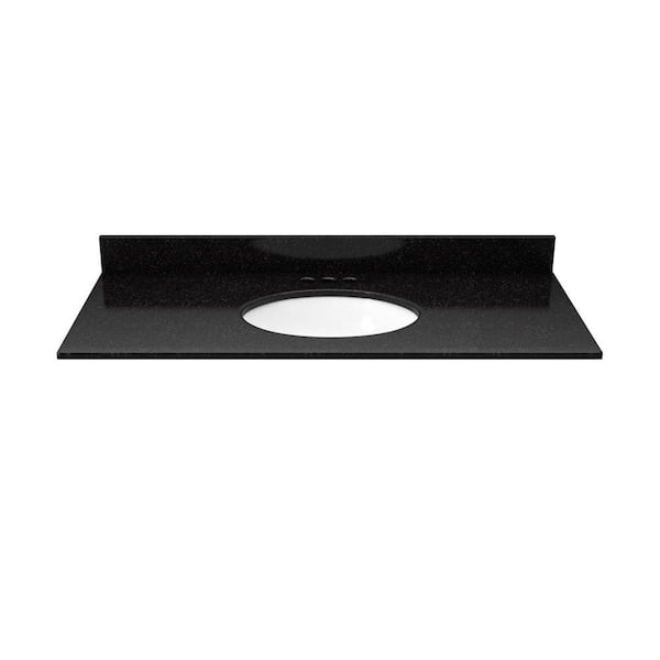 Solieque 37 in. Granite Vanity Top in Black Galaxy with White Basin