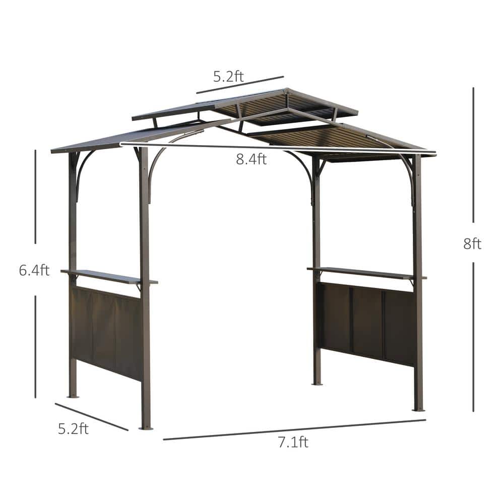 Brown Steel BBQ Grill Gazebo with Polycarbonate Roof and Side Shelves