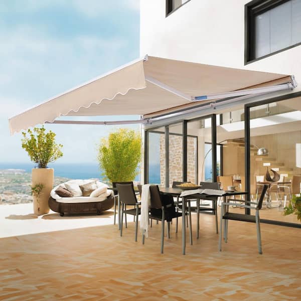 Manual Retractable Awning 10 ft. x 8 ft. Outdoor Patio Awning Retractable Sun Shade Water-Resistant Polyester