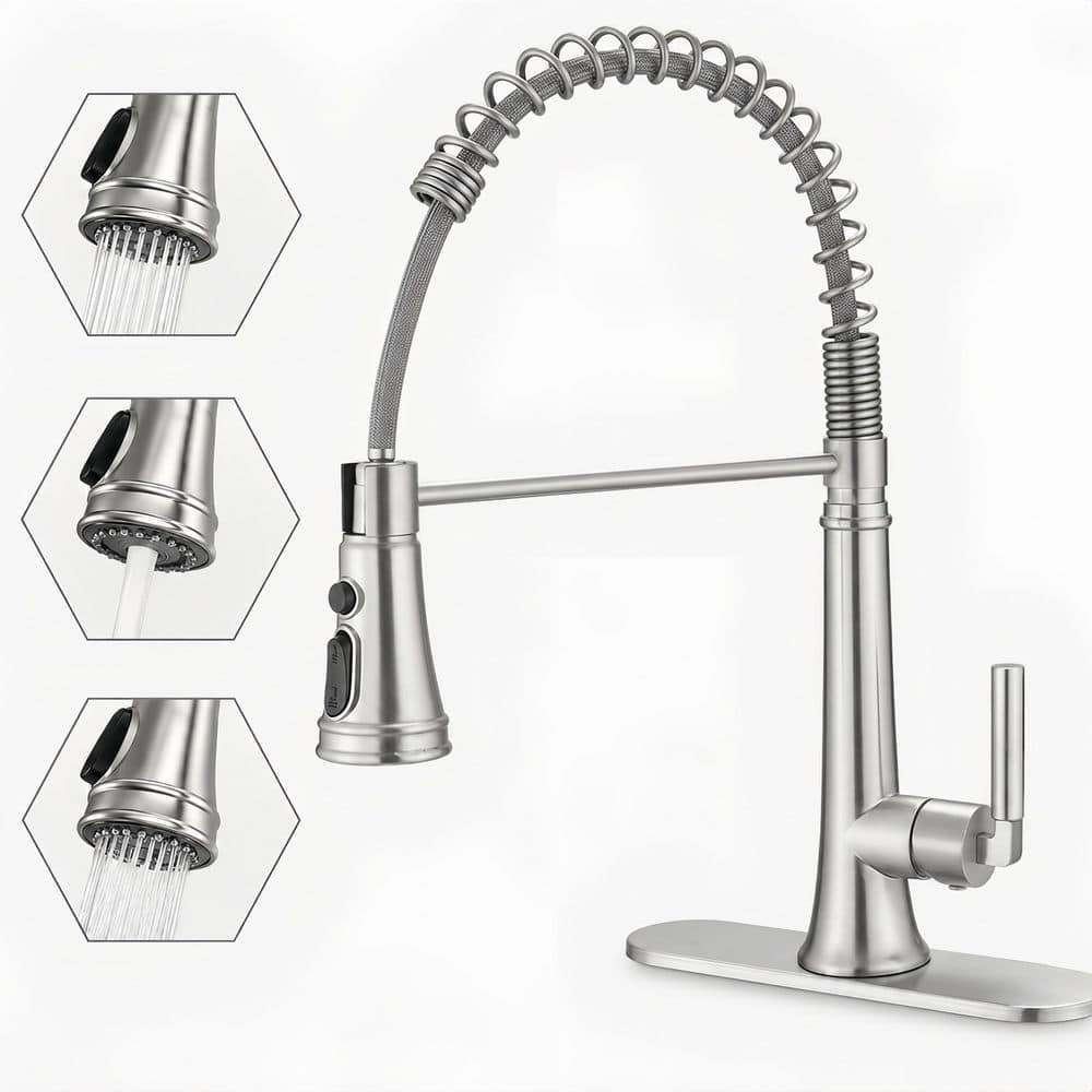 Single Handle Pull Down Sprayer Kitchen Faucet with Advanced Spray, Pull down Spray Wand in Brushed Nickel price history on PriceWatchPro