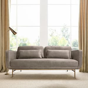 Lilou 77 in. Square Arm Velvet Rectangle Sofa in Fossil Gray