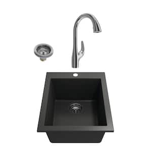Campino Uno Matte Black Granite Composite 16 in. Single Bowl Drop-In/Undermount Kitchen Sink with Faucet
